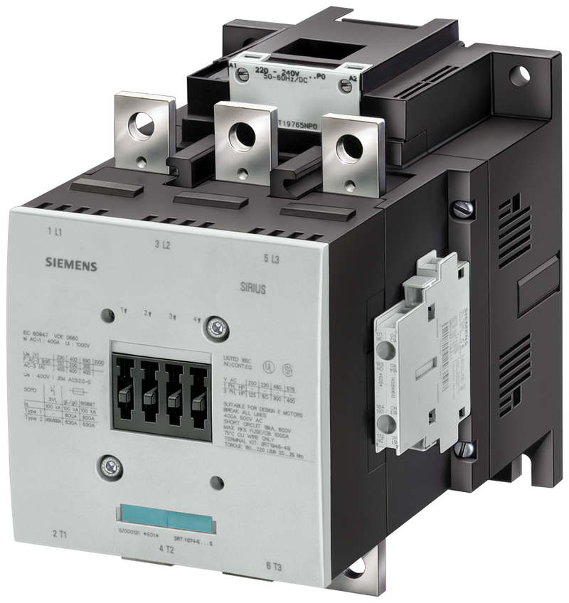 SIEMENS 3RT1476-6AP36-0AE0 Contactor, AC-1, 690 A/690 V/40 °C, 3-pole, 220-240 V AC/DC, 2 NO+2 NC