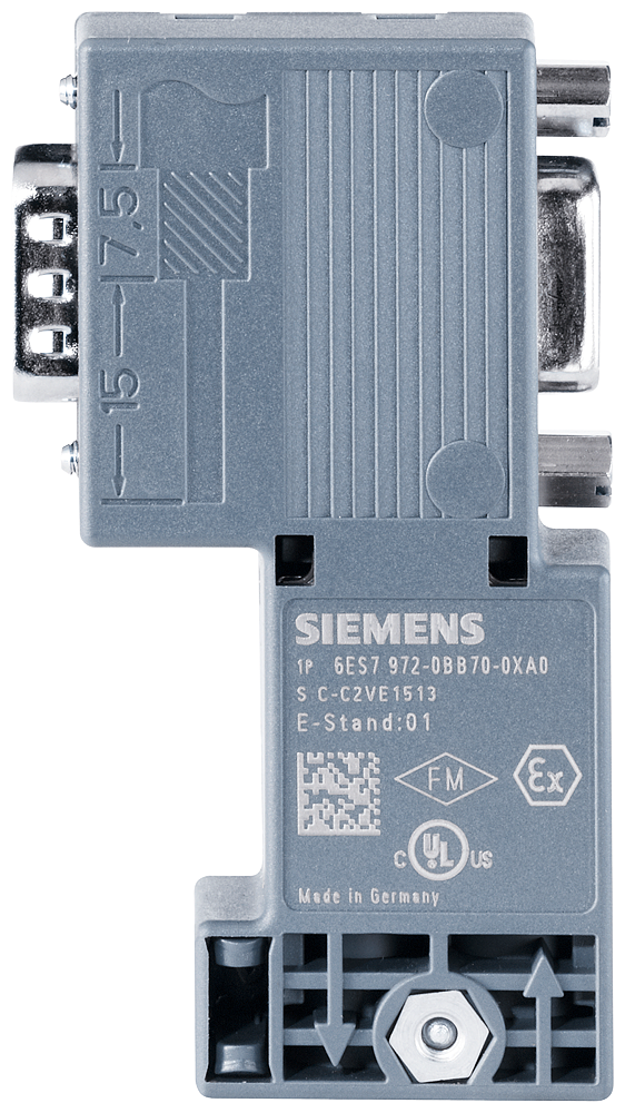 SIEMENS 6ES7972-0BB70-0XA0 SIMATIC DP, Connection plug for PROFIBUS up to 12 Mbit/s 90° cable outlet, 15.8x 72.2x 36.4 mm (WxHxD), Insulation displacement method FastConnect,...