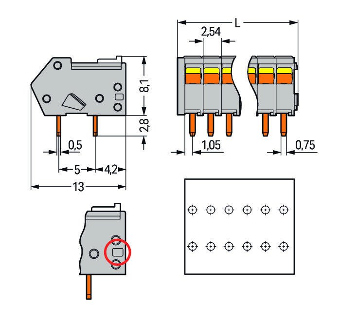 WAGO 218-519 PCB terminal block Locking slides 0.5 mm² Pin spacing 2.54 mm 19-pole, gray
