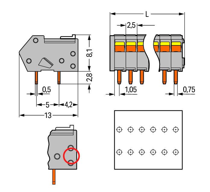 WAGO 218-117 PCB terminal block Locking slides 0.5 mm² Pin spacing 2.5 mm 17-pole, gray