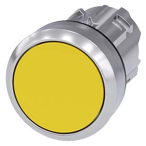 Siemens 3SU1050-0AA30-0AA0 Pushbutton, 22 mm, round, metal, shiny, yellow, pushbutton, flat, latching, Push-to-release mechanism