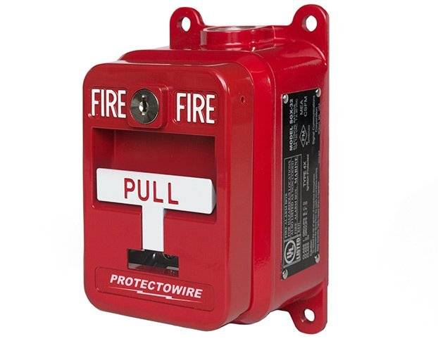 Protectowire, Single Action, Explosion Proof/Weatherproof (NEMA-4X) Manual Station with DPDT Switch & Back Box. UL Listed, FM Approved, SGX-32SK2